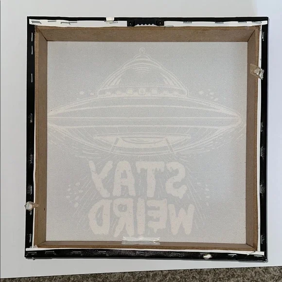 Black and White UFO Stay Weird Canvas Art - Picture 3 of 4